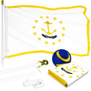G128 - 6 Feet Tangle Free Spinning Flagpole (White) Rhode Island Flag Brass Grommets Embroidered 3x5 ft (Flag Included) Aluminum Flag Pole