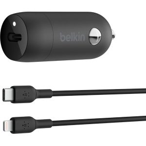 Belkin Boost↑Charge™ 30W Fast Car Charger, Compact Design w/USB-C Power Delivery Port, USB-C to Lightning Cable Included, Universal Compatibility for iPhone 14 Series, iPad, and More - Black