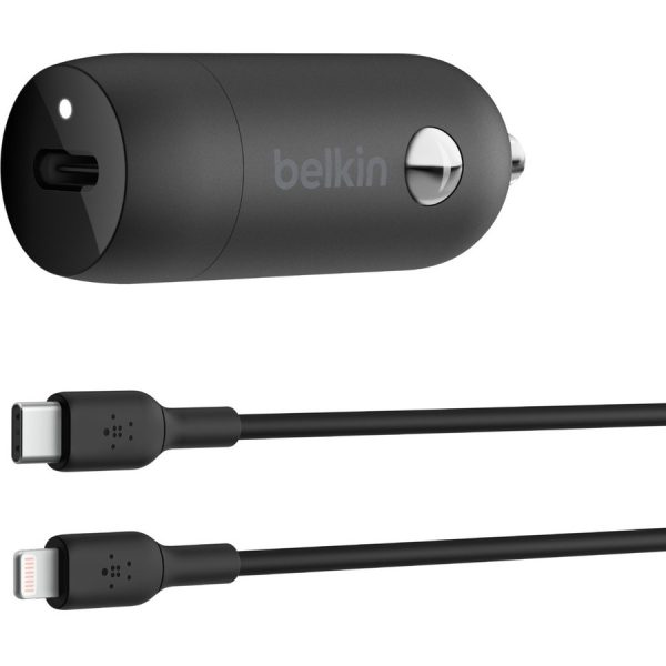 Belkin Boost↑Charge™ 30W Fast Car Charger, Compact Design w/USB-C Power Delivery Port, USB-C to Lightning Cable Included, Universal Compatibility for iPhone 14 Series, iPad, and More - Black