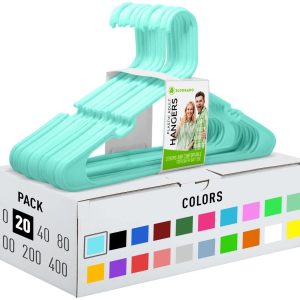Hangers for Adult Size Clothing Plastic Ideal for Everyday Standard Use Clothes Shirts Blouses TShirts Dresses Jackets Suits. Color  Aqua Pack  20 PCS.