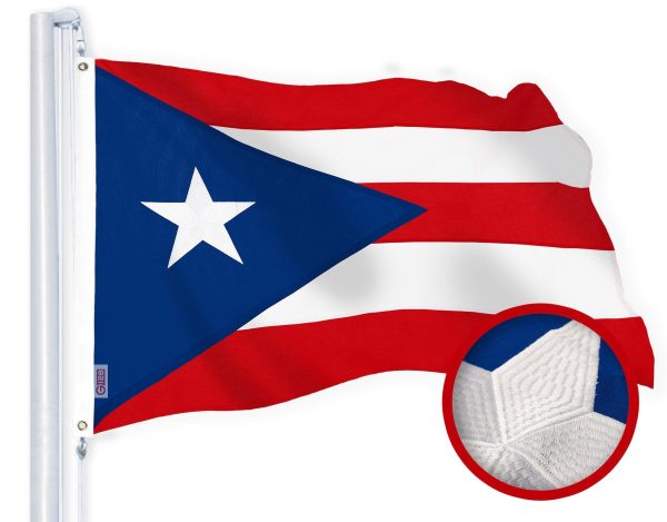 G128 Puerto Rico Puerto Rican Flag | 1x1.5 Ft | StormFlyer Series Embroidered 220GSM Spun Polyester | Embroidered Design, Indoor/Outdoor, Brass Grommets, Heavy Duty, All Weather