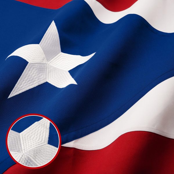 G128 Puerto Rico Puerto Rican Flag | 1x1.5 Ft | StormFlyer Series Embroidered 220GSM Spun Polyester | Embroidered Design, Indoor/Outdoor, Brass Grommets, Heavy Duty, All Weather - Image 2
