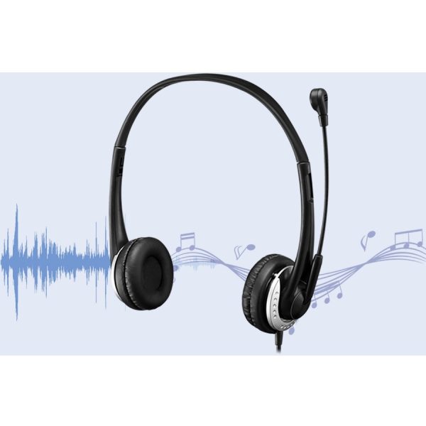 Adesso USB Stereo Headset with Adjustable Microphone- Noise Cancelling- Mono - USB - Wired - Over-the-head - 6 ft Cable -, Omni-directional Microphone - Black - Image 2