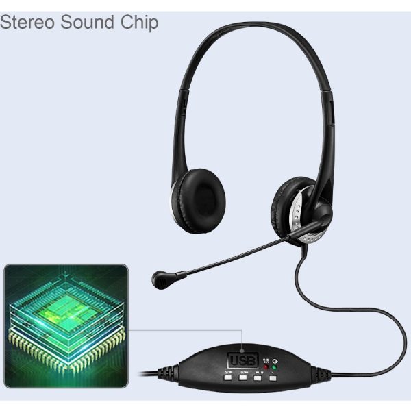 Adesso USB Stereo Headset with Adjustable Microphone- Noise Cancelling- Mono - USB - Wired - Over-the-head - 6 ft Cable -, Omni-directional Microphone - Black - Image 3
