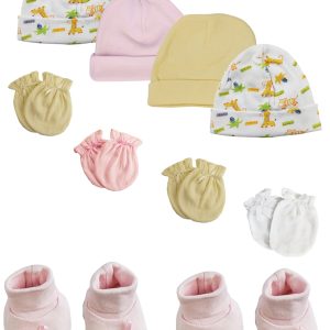 Preemie Baby Girl Caps With Infant Mittens And Booties - 10 Pack Nc_0215