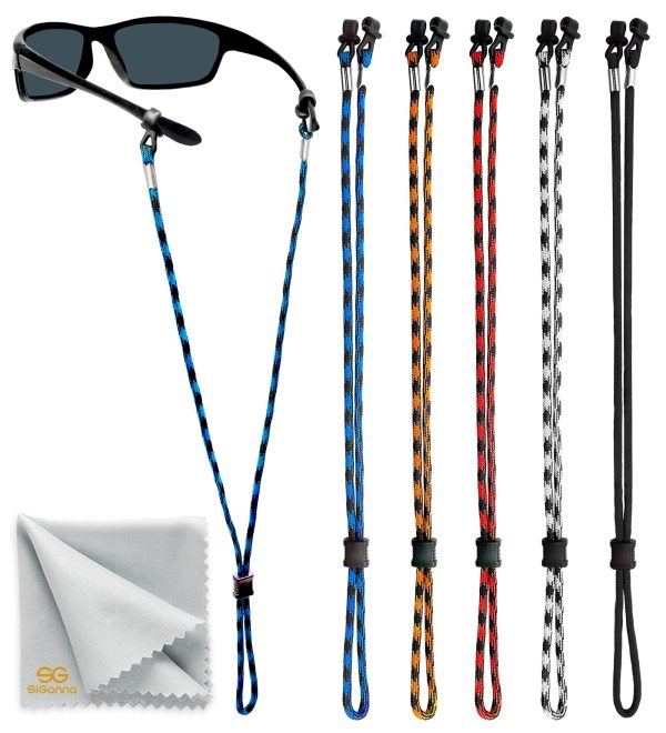 SIGONNA Eyeglasses String Holder Strap Cord   Eyeglass Chain for Men Women   Glasses Lanyard Holders Around Neck   Sports Eye Glass Straps Sunglass Retainer   5 Cords Red Blue