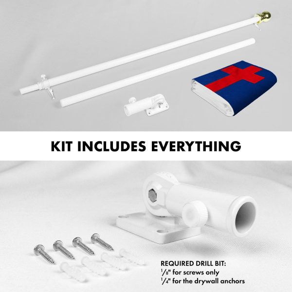 G128 Combo Pack: 5 Ft Tangle Free Spinning Flagpole (White) & Christian Flag 2.5x4 Ft Embroidered 220GSM Spun Polyester, Brass Grommets (Flag Included) Aluminum Flag Pole - Image 2