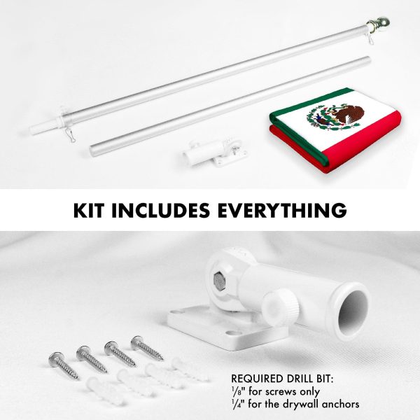 G128 Combo Pack: 5 Ft Tangle Free Aluminum Spinning Flagpole (Silver) & Mexico Mexican Flag 2x3 Ft, LiteWeave Pro Series Printed 150D Polyester | Pole with Flag Included - Image 2