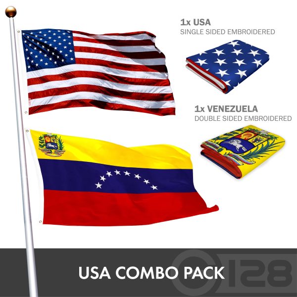 G128 Combo Pack: USA American Flag 3x5 Ft Embroidered Stars & Venezuela (Venezuelan) Flag 3x5 Ft Double-sided Embroidered 210D - Image 2