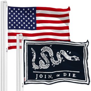 G128 Combo Pack: USA American Flag & Join or Die Black Flag 3x5 FT Printed 150D Polyester