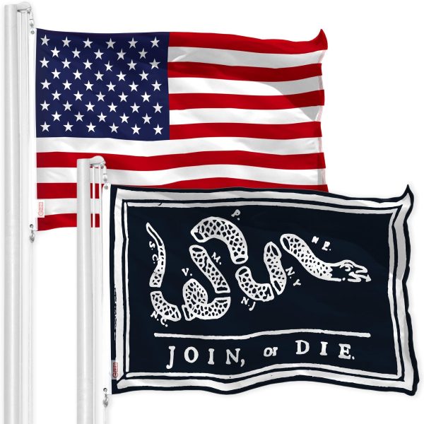 G128 Combo Pack: USA American Flag & Join or Die Black Flag 3x5 FT Printed 150D Polyester