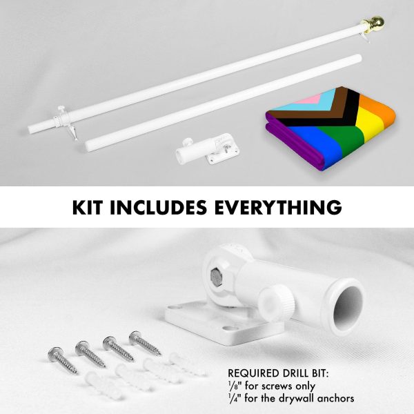 G128 Combo Pack: 6 Ft Tangle Free Aluminum Spinning Flagpole (White) & LGBT Progress Rainbow Pride Flag 3x5 Ft, LiteWeave Pro Series Printed 150D Polyester | Pole with Flag Included - Image 2