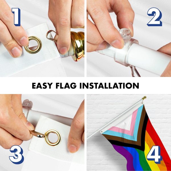 G128 Combo Pack: 6 Ft Tangle Free Aluminum Spinning Flagpole (White) & LGBT Progress Rainbow Pride Flag 3x5 Ft, LiteWeave Pro Series Printed 150D Polyester | Pole with Flag Included - Image 7
