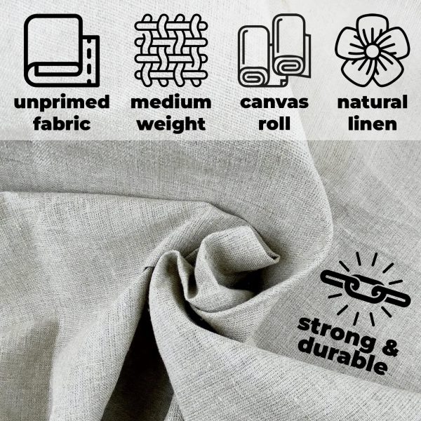 Art Natural Linen Canvas Roll 69  Wide x 1 Yard Long   Plain Unprimed Canvas Fabric for Painting   Raw Linen Canvas Rolled Heavy Duty (14.1oz) - Image 3