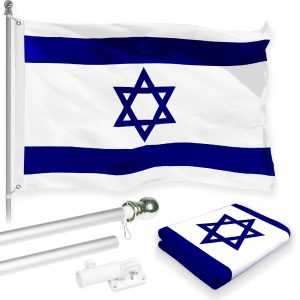 G128 Combo Pack: 6 Feet Tangle Free Spinning Flagpole (Silver) Israel Israeli Flag 3x5 ft Printed 150D Brass Grommets (Flag Included) Aluminum Flag Pole
