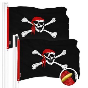 G128 2 Pack: Pirate Jolly Roger Red Head Scarf Flag | 20x30 In | ToughWeave Series Embroidered 300D Polyester | Novelty Flag, Embroidered Design, Indoor/Outdoor, Brass Grommets