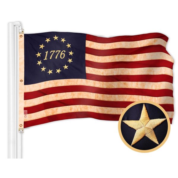 G128 Combo Pack: American USA Tea-Stained Flag 5x8 Ft & 1776 Tea-Stained Flag 5x8 Ft | Both ToughWeave Pro Series Embroidered 420D Polyester, Embroidered Design, Indoor/Outdoor, Brass Grommets - Image 2