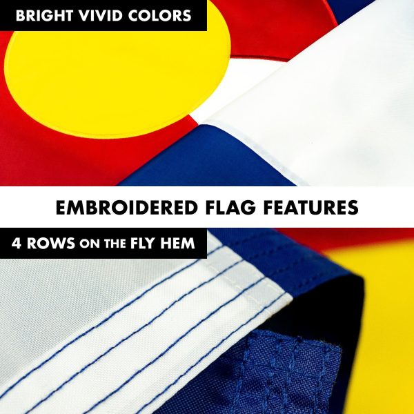 G128 Combo Pack: 5 Ft Tangle Free Aluminum Spinning Flagpole (Black) & Colorado CO State Flag 2.5x4 Ft, ToughWeave Series Embroidered 300D Polyester | Pole with Flag Included - Image 5