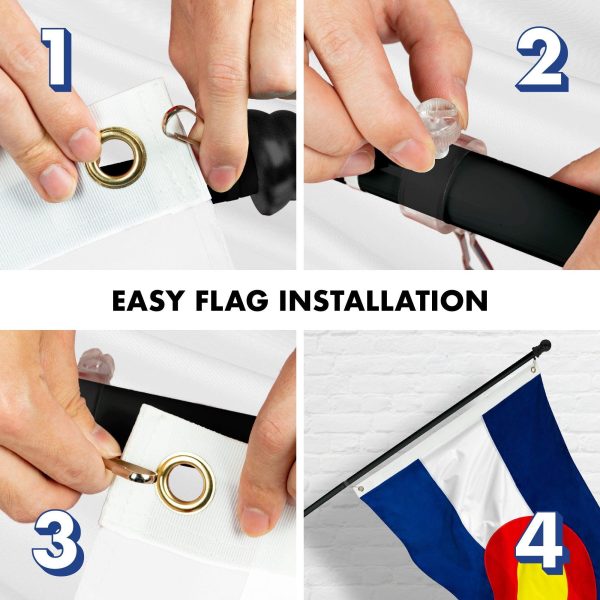 G128 Combo Pack: 5 Ft Tangle Free Aluminum Spinning Flagpole (Black) & Colorado CO State Flag 2.5x4 Ft, ToughWeave Series Embroidered 300D Polyester | Pole with Flag Included - Image 7