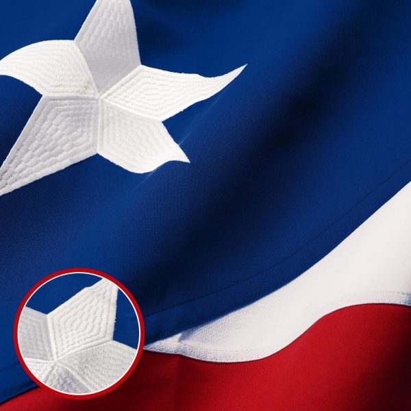 G128 Puerto Rico Puerto Rican Flag | 6x10 Ft | StormFlyer Series Embroidered 220GSM Spun Polyester | Embroidered Design, Indoor/Outdoor, Brass Grommets, Heavy Duty, All Weather - Image 2