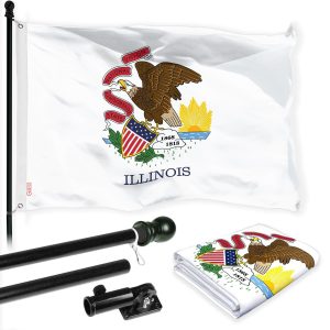 G128 Combo Pack: 6 Ft Tangle Free Spinning Flagpole (Black) & Illinois Flag 3x5 Ft Printed 150D Polyester, Brass Grommets (Flag Included) Aluminum Flag Pole