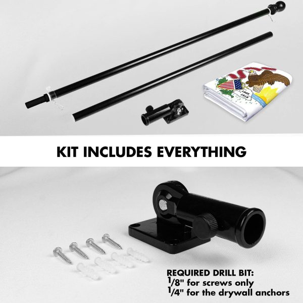 G128 Combo Pack: 6 Ft Tangle Free Spinning Flagpole (Black) & Illinois Flag 3x5 Ft Printed 150D Polyester, Brass Grommets (Flag Included) Aluminum Flag Pole - Image 2