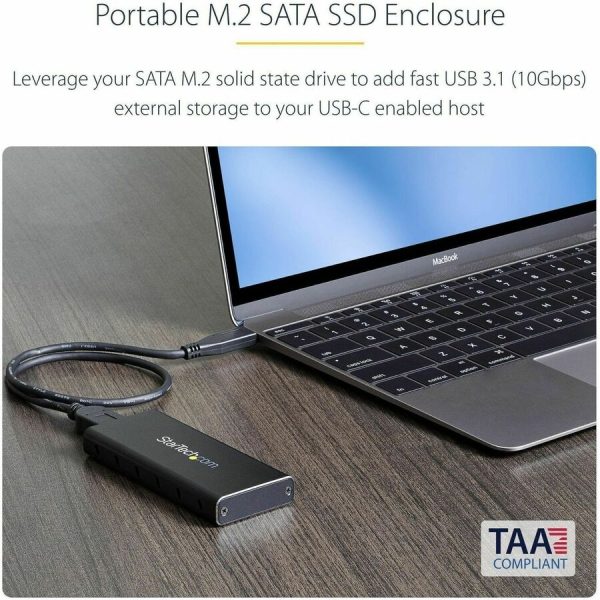 StarTech.com M.2 SSD Enclosure for M.2 SATA SSDs - USB 3.1 (10Gbps) with USB-C Cable - External Enclosure for USB-C Host - Aluminum - Image 2