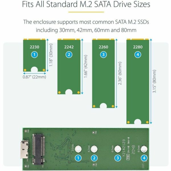 StarTech.com M.2 SSD Enclosure for M.2 SATA SSDs - USB 3.1 (10Gbps) with USB-C Cable - External Enclosure for USB-C Host - Aluminum - Image 4