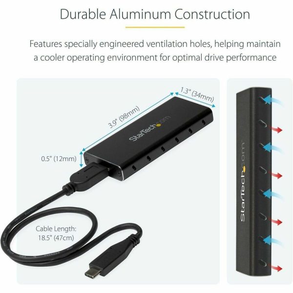 StarTech.com M.2 SSD Enclosure for M.2 SATA SSDs - USB 3.1 (10Gbps) with USB-C Cable - External Enclosure for USB-C Host - Aluminum - Image 6