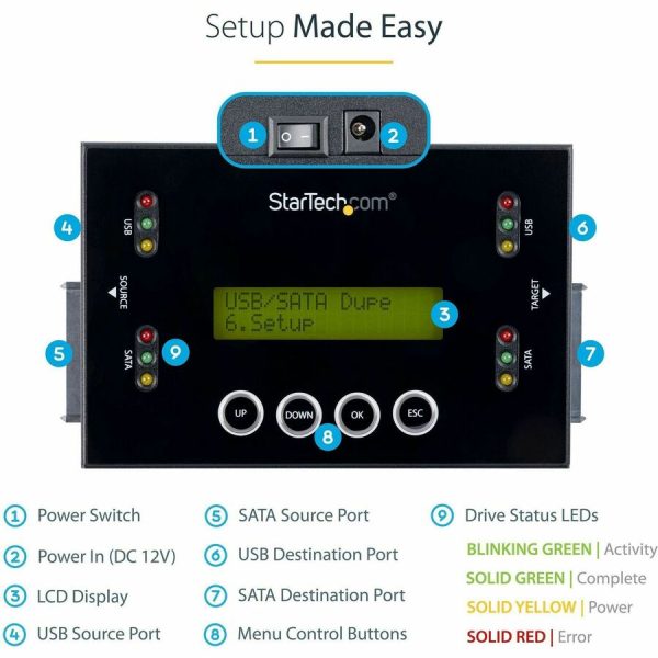 StarTech.com Hard Drive and USB Thumb Drive Duplicator/Eraser, USB Flash and SATA HDD/SSD Disk Cloner/Copier and Wiper, Toolless Sanitizer - Image 4