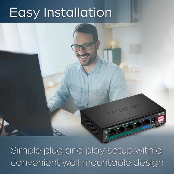 TRENDnet 5-Port Gigabit PoE+ Switch, Camera DIP Switch extends PoE+ 200m (656 ft.), 60W PoE Budget, Black, TPE-TG51g - Image 5