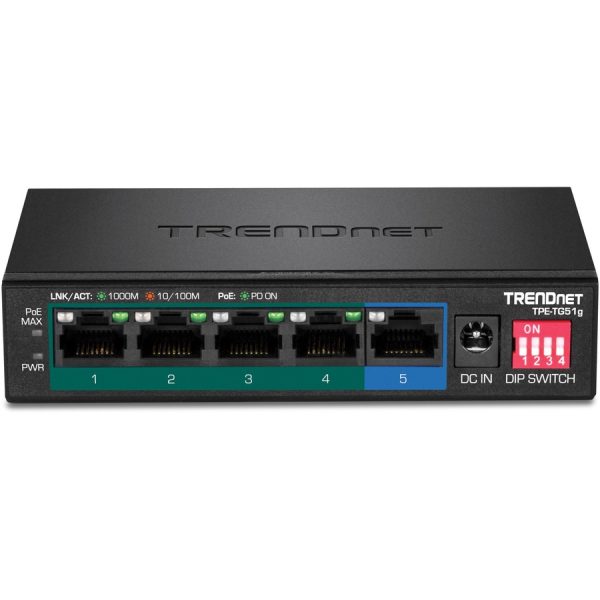 TRENDnet 5-Port Gigabit PoE+ Switch, Camera DIP Switch extends PoE+ 200m (656 ft.), 60W PoE Budget, Black, TPE-TG51g - Image 7