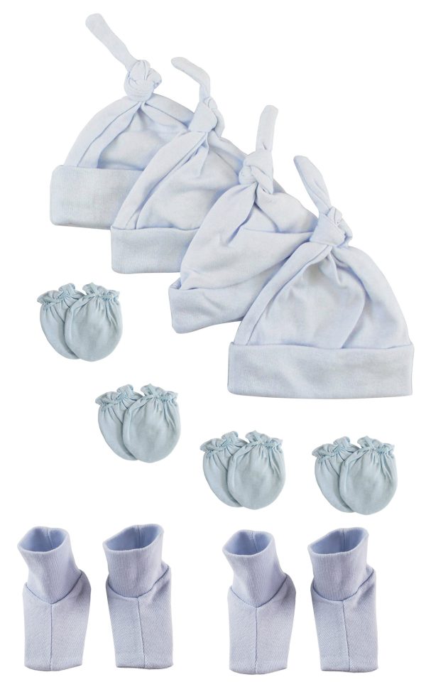 Boys Knotted Caps , Booties And Mittens - 10 Piece Set Nc_0940