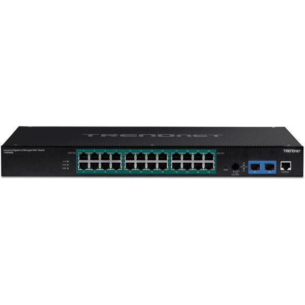 TRENDnet 26-Port Industrial Gigabit L2 Managed PoE+ Switch, TI-RP262i, 1U 19" Rackmount, 24 x Gigabit PoE+ Ports, 2 x SFP Slots (100/1000Base-FX), IP30, VLAN, QoS, 685W PoE Power Budget, Fanless - Image 2