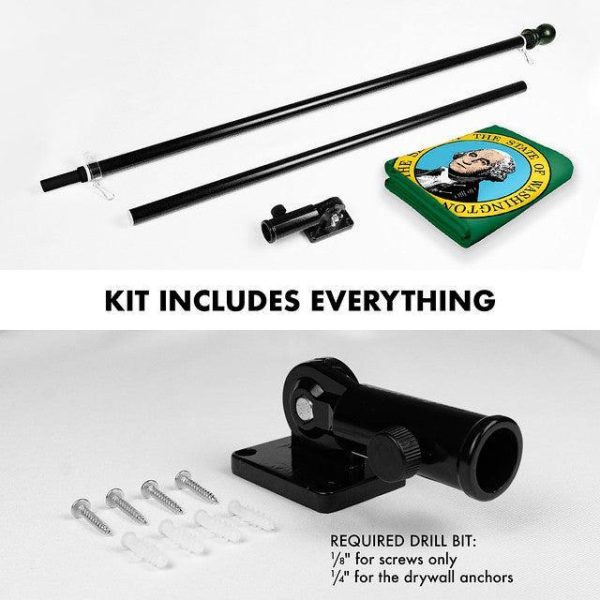 G128 Combo Pack: 6 Feet Tangle Free Spinning Flagpole (Black) Washington WS State Flag 3x5 ft Printed 150D Brass Grommets (Flag Included) Aluminum Flag Pole - Image 2