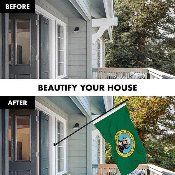 G128 Combo Pack: 6 Feet Tangle Free Spinning Flagpole (Black) Washington WS State Flag 3x5 ft Printed 150D Brass Grommets (Flag Included) Aluminum Flag Pole - Image 3