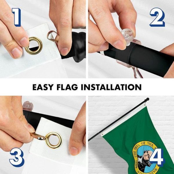 G128 Combo Pack: 6 Feet Tangle Free Spinning Flagpole (Black) Washington WS State Flag 3x5 ft Printed 150D Brass Grommets (Flag Included) Aluminum Flag Pole - Image 7
