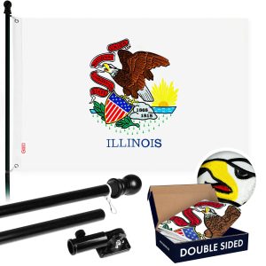 G128 - 6 Feet Tangle Free Spinning Flagpole (Black) Illinois Double Sided Brass Grommets Embroidered 3x5 ft (Flag Included) Aluminum Flag Pole