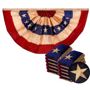 G128 - 10 Pack: USA Tea Stained Pleated Fan Flag 2x4FT Embroidered Polyester Stars and Stripes