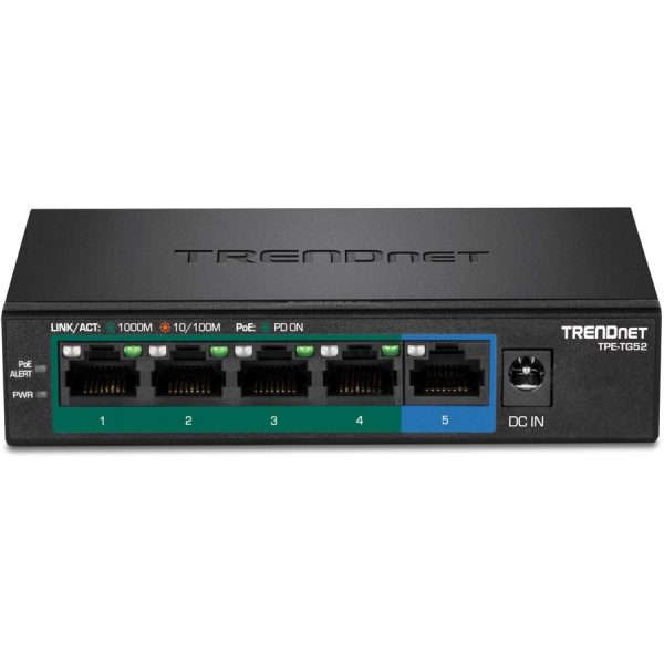 TRENDnet 5-Port Gigabit PoE+ Switch, 32W PoE Power Budget, 10Gbps Switching Capacity, IEEE 802.1p QoS, DSCP Pass-Through Support, Fanless, Wall Mountable, Lifetime Protection, Black, TPE-TG52 - Image 4