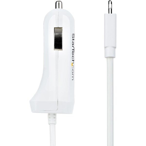 StarTech.com Lightning Car Charger with Coiled Cable, 1m Built-in Cable, 12W, White, 2 Port USB Car Charger Adapter, In Car iPhone Charger - Image 5
