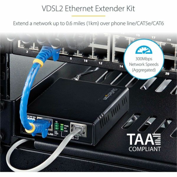 StarTech.com VDSL2 Ethernet Extender Kit over Single Pair Wire, Up to 0.6mi (1km) LAN Repeater over RJ11/CAT5e/CAT6, Replaces 110VDSLEXT - Image 2