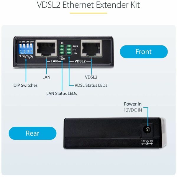 StarTech.com VDSL2 Ethernet Extender Kit over Single Pair Wire, Up to 0.6mi (1km) LAN Repeater over RJ11/CAT5e/CAT6, Replaces 110VDSLEXT - Image 3