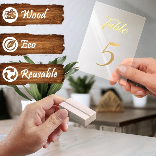 12 Pack Wood Place Card Holder   Small Place Card Holders for Table   White Table Number Holders for Wedding   Table Sign Holders   Picture   Wooden Photo Holders for Tables   Mini Place Card Stands - Image 9