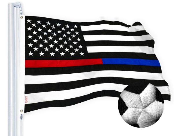 G128 Thin Blue Line Police & Thin Red Line 2x3 FT 3-Pack Firefighter Heavy Duty 220GSM Tough Spun Polyester Embroidered US American Flag Brass Grommets Honoring Law Enforcement Officers First Responder - Image 7