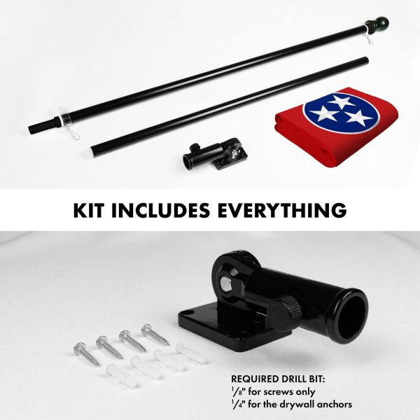 G128 Combo Pack: 5 Ft Tangle Free Spinning Flagpole (Black) & Tennessee Flag 2.5x4 Ft Embroidered 220GSM Spun Polyester, Brass Grommets (Flag Included) Aluminum Flag Pole - Image 2