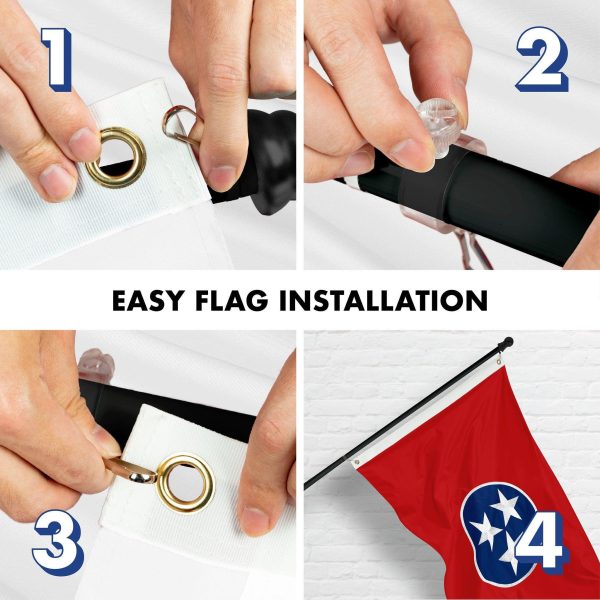 G128 Combo Pack: 5 Ft Tangle Free Spinning Flagpole (Black) & Tennessee Flag 2.5x4 Ft Embroidered 220GSM Spun Polyester, Brass Grommets (Flag Included) Aluminum Flag Pole - Image 7