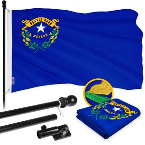 G128 Combo Pack: 6 Ft Tangle Free Aluminum Spinning Flagpole (Black) & Nevada NV State Flag 3x5 Ft, ToughWeave Series Embroidered 300D Polyester | Pole with Flag Included