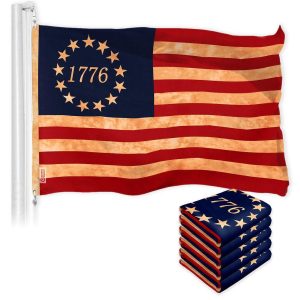 G128 5 Pack: Betsy Ross 1776 Tea-Stained Flag | 3x5 Ft | LiteWeave Pro Series Printed 300D Polyester | Historical Flag, Vibrant Colors, Brass Grommets, Thicker and More Durable Than 100D 75D Polyester