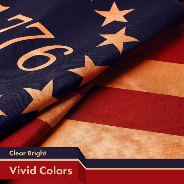G128 5 Pack: Betsy Ross 1776 Tea-Stained Flag | 3x5 Ft | LiteWeave Pro Series Printed 300D Polyester | Historical Flag, Vibrant Colors, Brass Grommets, Thicker and More Durable Than 100D 75D Polyester - Image 3